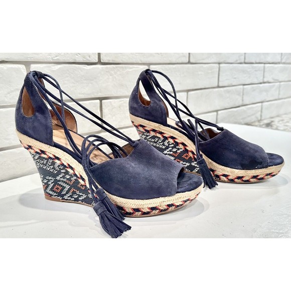 Cabi 6001‎ Isla Blue Suede Aztec Espadrille Wedge Heel Sz 6.5 - Picture 1 of 14